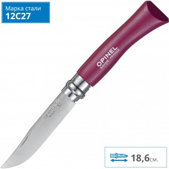 Нож OPINEL №7, нержавеющая сталь, фиолетовый, блистер 001609 Нож OPINEL №7, нержавеющая сталь, фиолетовый, блистер 001609