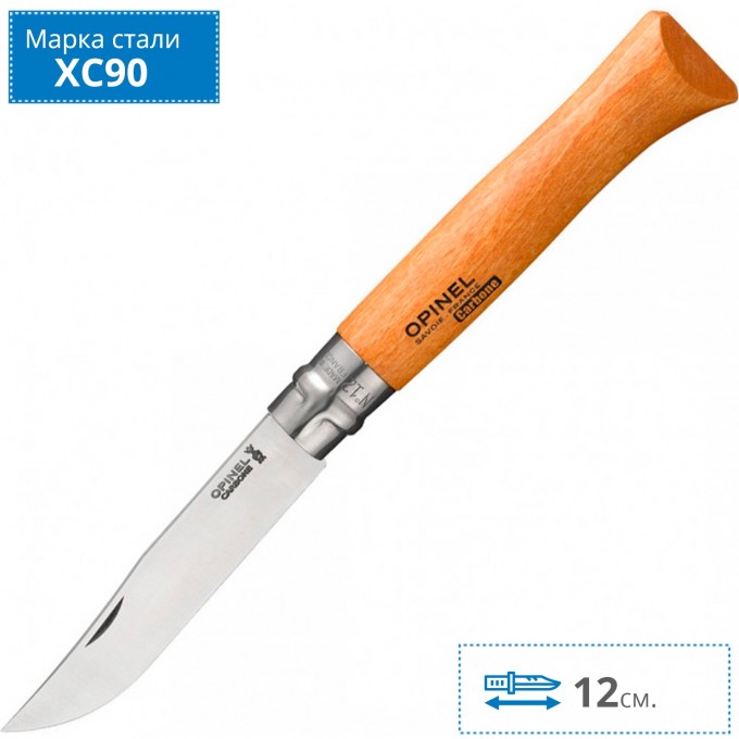 Нож OPINEL №12, углеродистая сталь, рукоять из дерева бука, блистер 001256